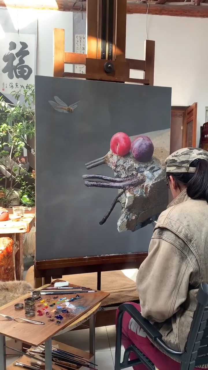 Traditional painting technique producing an unexpected masterpiece